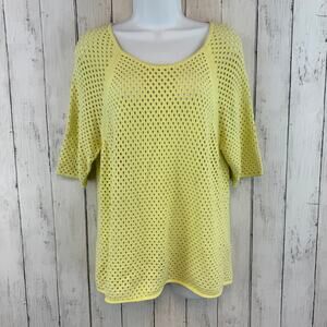 Milly Yellow Open Weave Knit Short Sleeve Scoop Neck Sweater Tunic Size Large